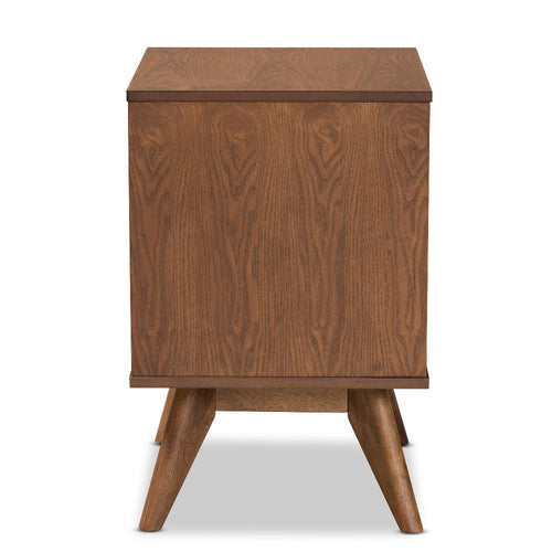 Baxton Studio Barrett Mid-Century Modern Walnut Brown Finished Wood and Synthetic Rattan 2-Drawer Nightstand