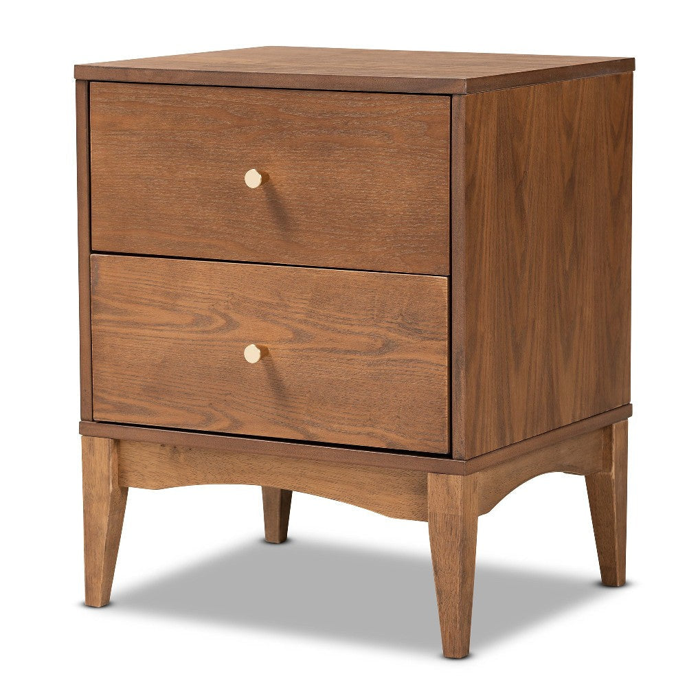 Baxton Studio Landis Mid-Century Modern Ash Walnut Finished Wood 2-Drawer Nightstand WHI-MG9002-Ash-Walnut-2DW-NS
