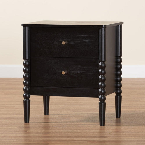 Baxton Studio Lucera Mid-Century Black 2-Drawer Bobbin Nightstand
