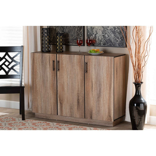 Baxton Studio Patton Modern and Contemporary Natural Oak Finished Wood 3-Door Dining Room Sideboard Buffet