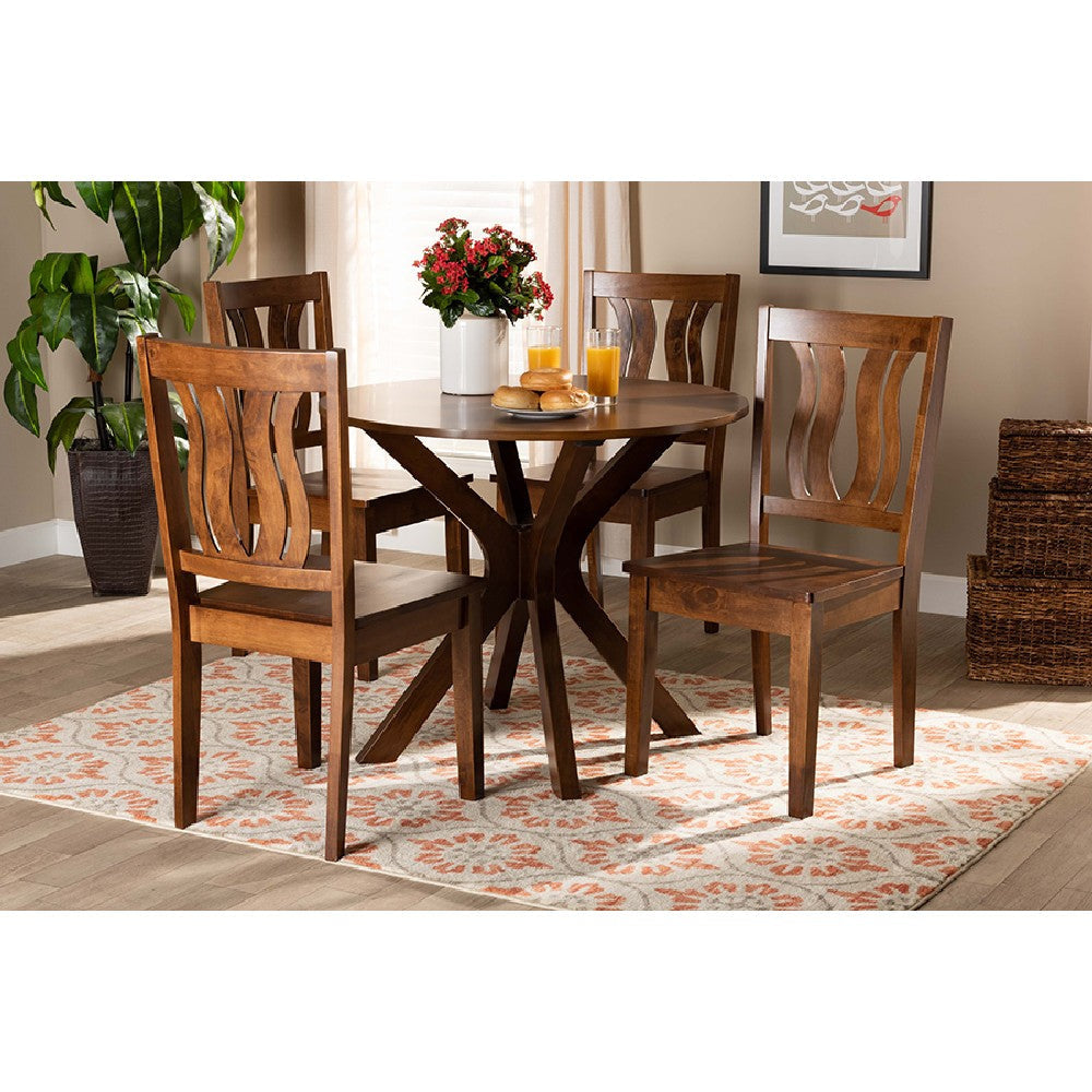 Baxton Studio Mare Modern and Contemporary Transitional Walnut Brown Finished Wood 5-Piece Dining Set