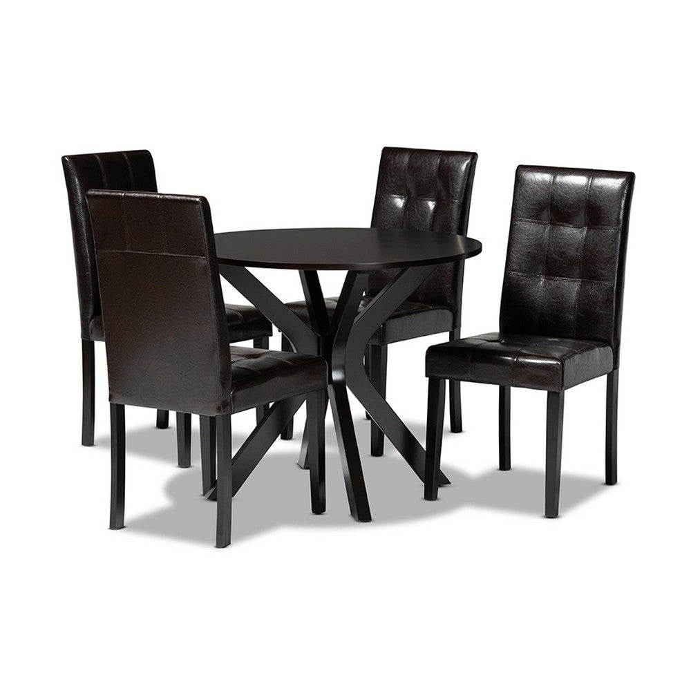 Baxton Studio Marie Modern and Contemporary Dark Brown Faux Leather Upholstered and Dark brown Finished Wood 5-Piece Dining Set