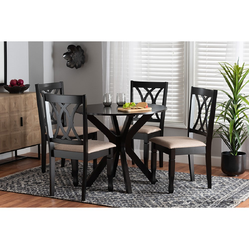 Baxton Studio Maya Modern Beige Fabric and Espresso Brown Finished Wood 5-Piece Dining Set