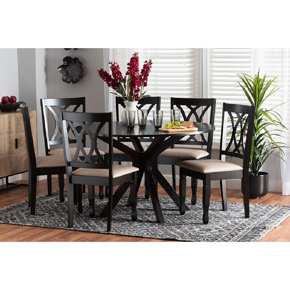 Baxton Studio Maya Modern Beige Fabric and Espresso Brown Finished Wood 7-Piece Dining Set
