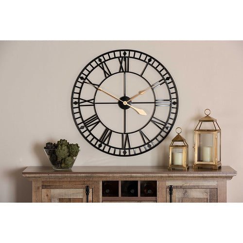 Baxton Studio Janette Classic Contemporary Black and Gold Finished Metal Wall Clock