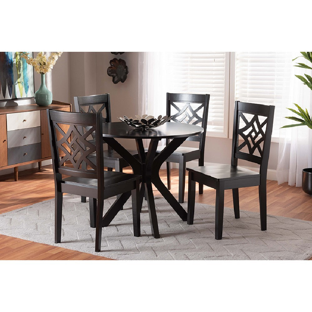 Baxton Studio Miela Modern and Contemporary Dark Brown Finished Wood 5-Piece Dining Set WHI-Miela-Dark-Brown-5PC-Dining-Set