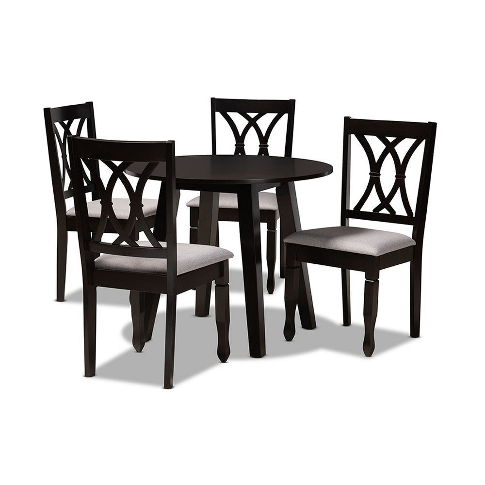Baxton Studio Millie Modern and Contemporary Grey Fabric Upholstered and Dark Brown Finished Wood 5-Piece Dining Set