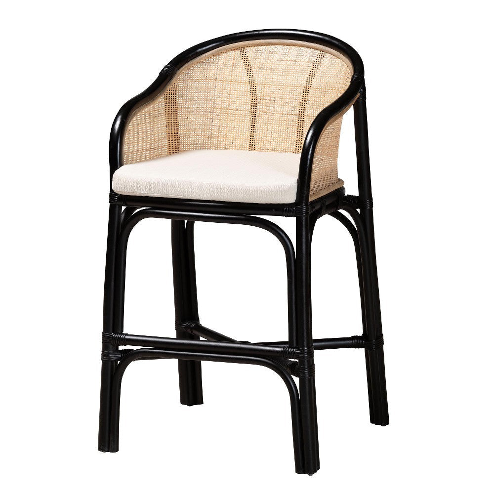 bali & pari Miranda Modern Bohemian Two-Tone Black and Natural Brown Rattan Counter Stool WHI-Miranda-Rattan-CS
