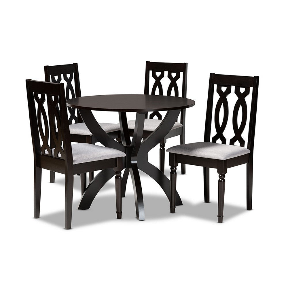 Baxton Studio Mona Modern and Contemporary Grey Fabric Upholstered and Dark Brown Finished Wood 5-Piece Dining Set