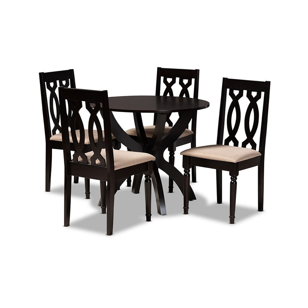 Baxton Studio Mona Modern and Contemporary Sand Fabric Upholstered and Dark Brown Finished Wood 5-Piece Dining Set
