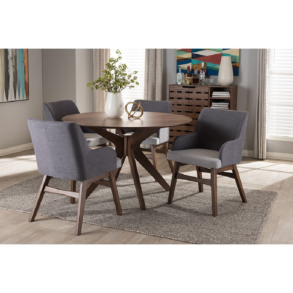 Baxton Studio Monte Mid-Century Modern Walnut Wood Round 5-Piece Dining Set