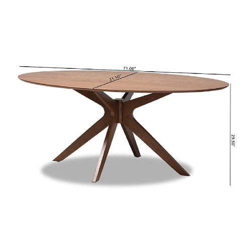Baxton Studio Monte Mid-Century Modern Walnut Brown Finished Wood 71-Inch Oval Dining Table