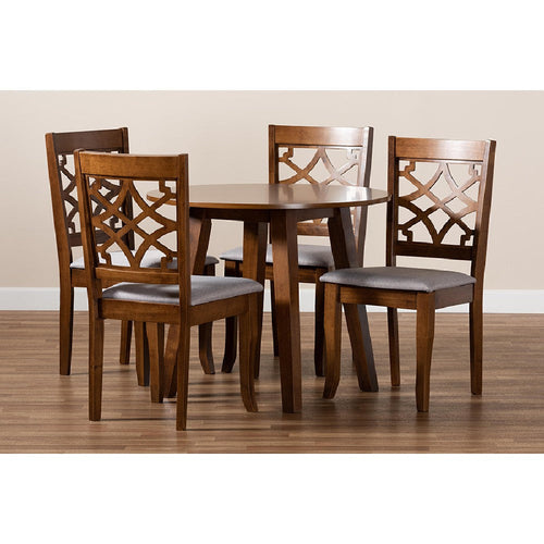 Baxton Studio Mya Modern and Contemporary Grey Fabric Upholstered and Walnut Brown Finished Wood 5-Piece Dining Set