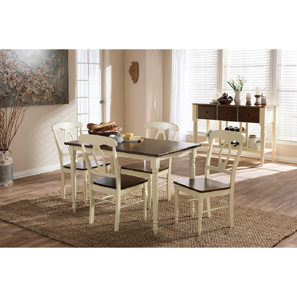 Baxton Studio Napoleon French Country Cottage Buttermilk and ’Cherry’ Brown Finishing Wood 5-Piece Dining Set