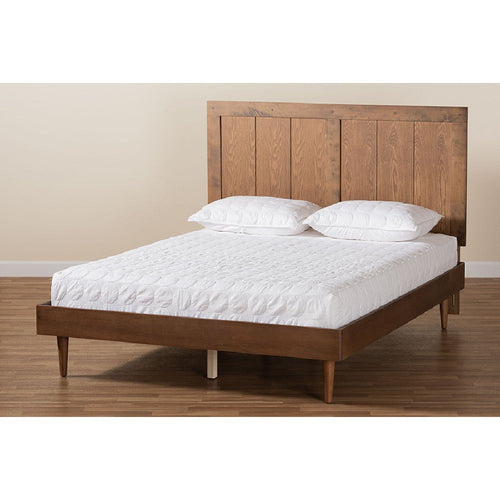 Baxton Studio Nicola Mid-Century Modern Transitional Ash Walnut Finished Wood Queen Size Platform Bed