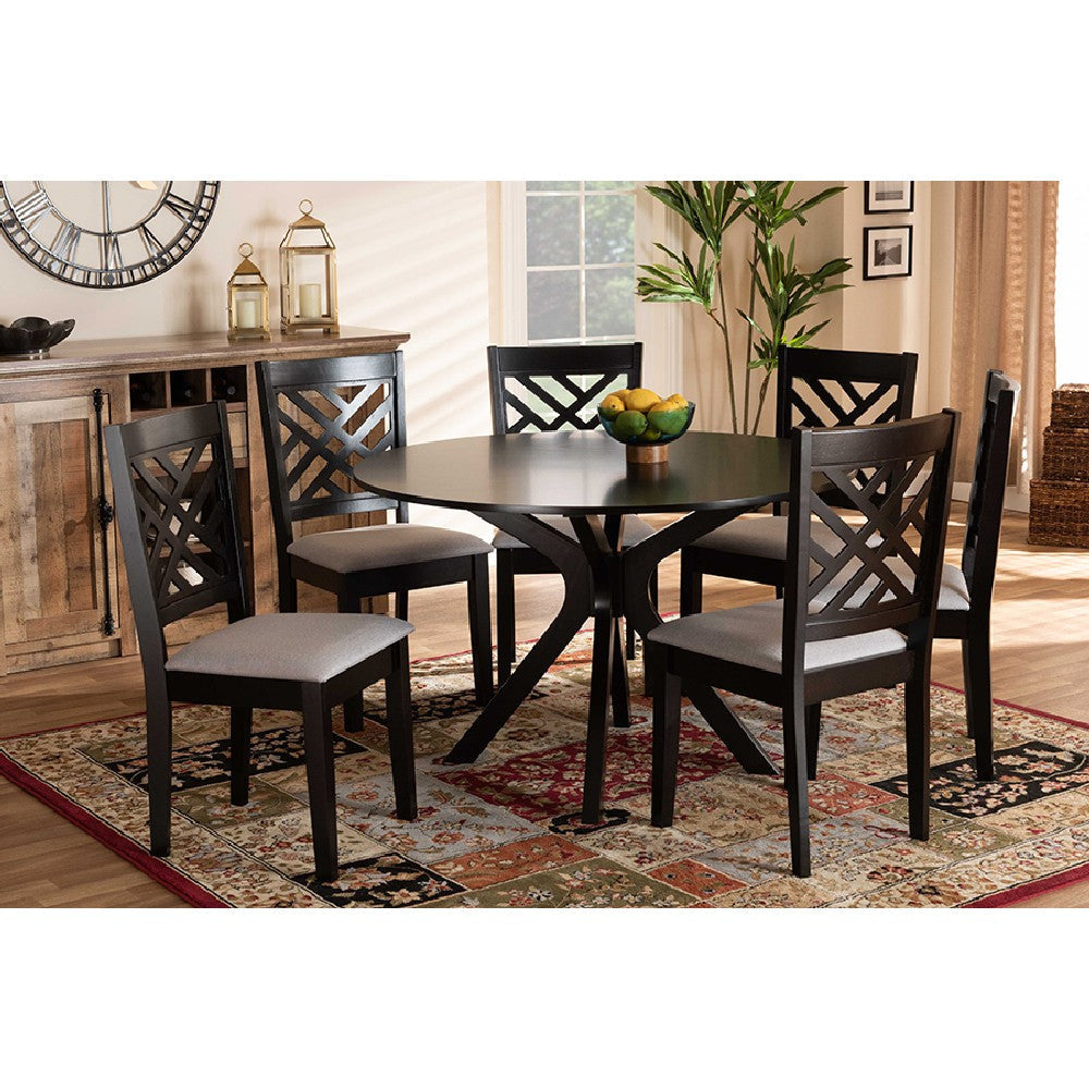 Baxton Studio Norah Modern and Contemporary Grey Fabric Upholstered and Dark Brown Finished Wood 7-Piece Dining Set