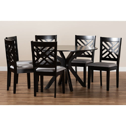 Baxton Studio Norah Modern and Contemporary Grey Fabric Upholstered and Dark Brown Finished Wood 7-Piece Dining Set
