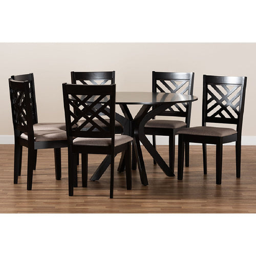 Baxton Studio Norah Modern and Contemporary Sand Fabric Upholstered and Dark Brown Finished Wood 7-Piece Dining Set