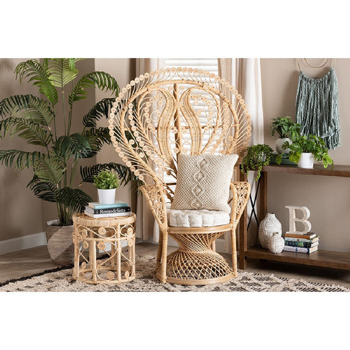 bali & pari Fedra Modern Bohemian Natural Brown Rattan Peacock Accent Chair