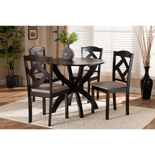 Baxton Studio Quinlan Modern and Contemporary Sand Fabric Upholstered and Dark Brown Finished Wood 5-Piece Dining Set