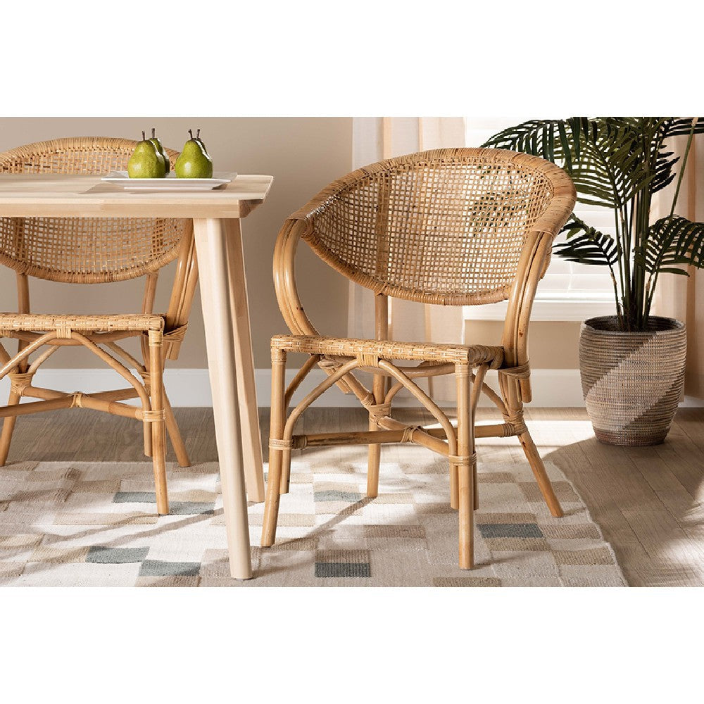 bali & pari Varick Modern Bohemian Natural Brown Finished Rattan Dining Chair WHI-RCN001-Rattan-DC
