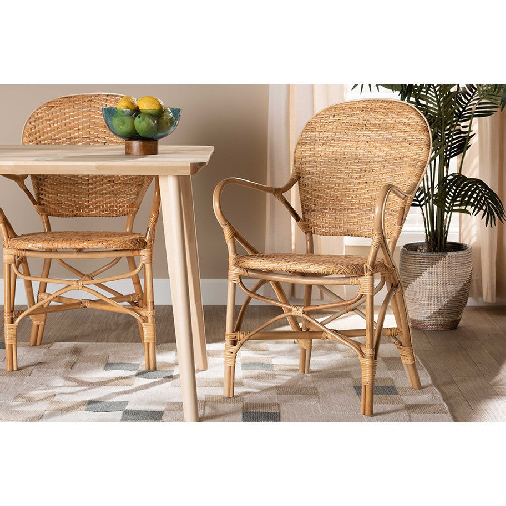 bali & pari Genna Modern Bohemian Natural Brown Finished Rattan Dining Chair WHI-RCN004-Rattan-DC