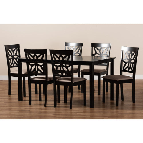 Baxton Studio Dallas Modern and Contemporary Sand Fabric Upholstered and Dark Brown Finished Wood 7-Piece Dining Set
