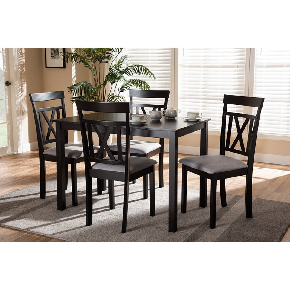 Baxton Studio Rosie Modern and Contemporary Espresso Brown Finished and Grey Fabric Upholstered 5-Piece Dining Set