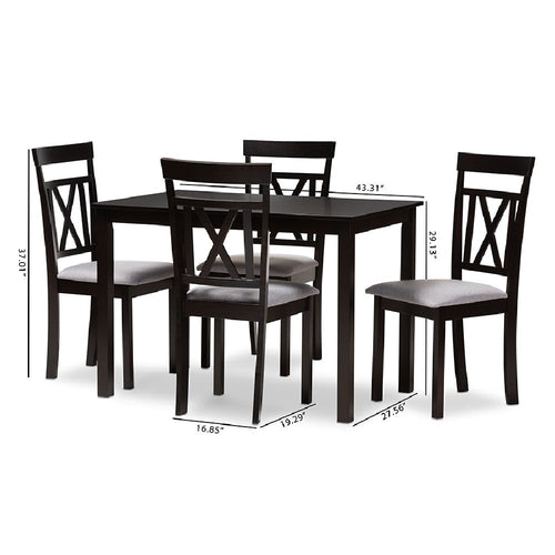 Baxton Studio Rosie Modern and Contemporary Espresso Brown Finished and Grey Fabric Upholstered 5-Piece Dining Set