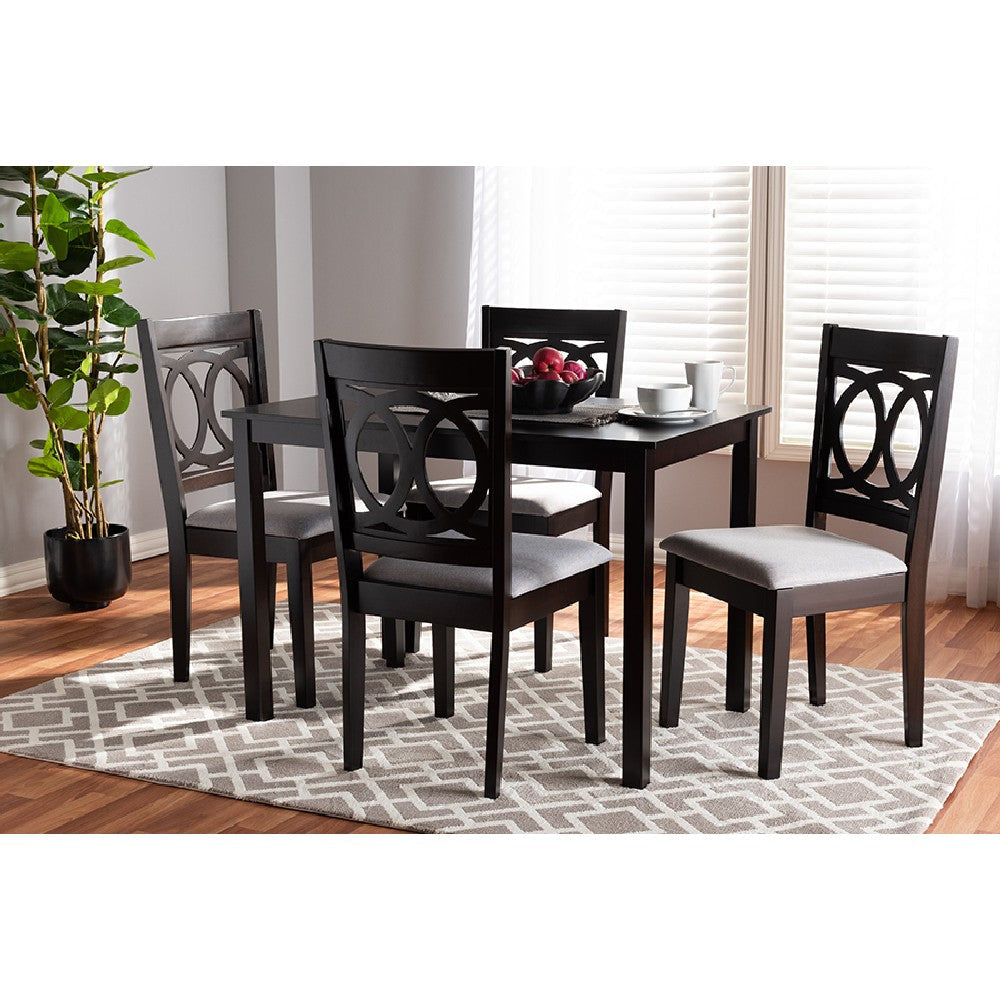 Baxton Studio Lenoir Modern and Contemporary Gray Fabric Upholstered Espresso Brown Finished Wood 5-Piece Dining Set