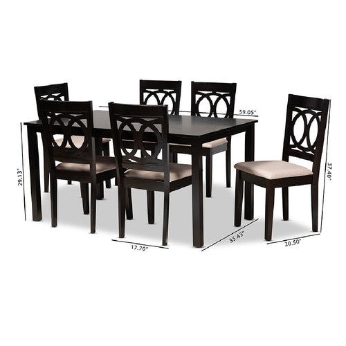 Baxton Studio Lenoir Modern and Contemporary Sand Fabric Upholstered Espresso Brown Finished Wood 7-Piece Dining Set