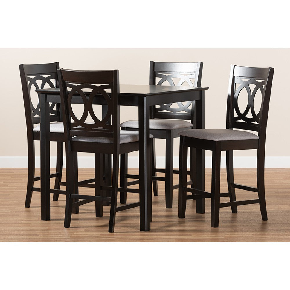 Baxton Studio Lenoir Modern and Contemporary Gray Fabric Upholstered Espresso Brown Finished 5-Piece Wood Pub Set
