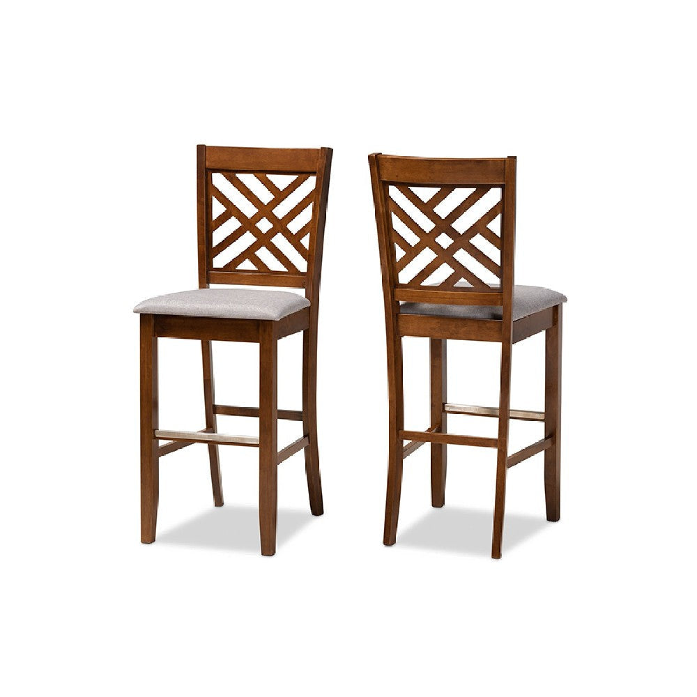 Baxton Studio Jason Modern and Contemporary Grey Fabric Upholstered and Walnut Brown Finished Wood 2-Piece Bar Stool Set