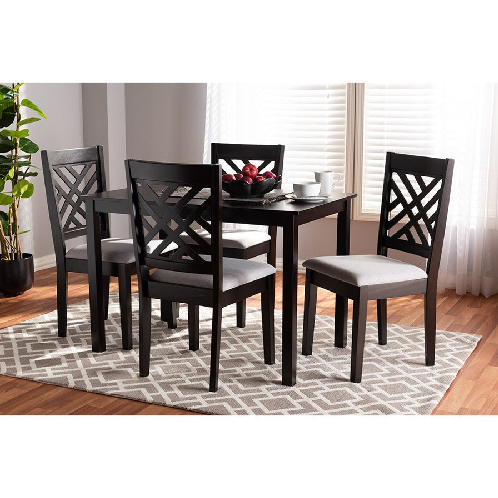 Baxton Studio Caron Modern and Contemporary Gray Fabric Upholstered Espresso Brown Finished Wood 5-Piece Dining Set