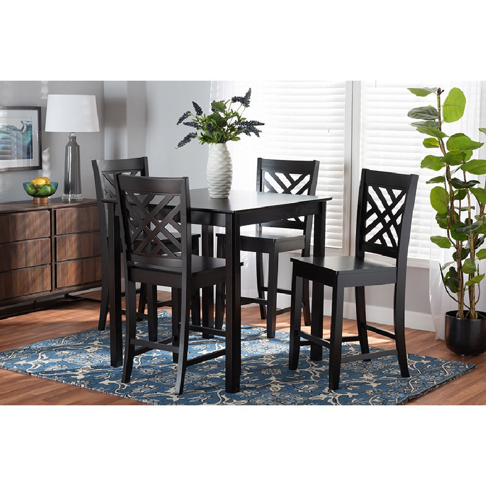 Baxton Studio Caron Modern and Contemporary Dark Brown Finished Wood 5-Piece Pub Set WHI-RH317P-Dark-Brown-5PC-Pub-Set