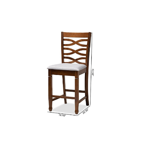 Baxton Studio Lanier Modern and Contemporary Grey Fabric Upholstered Walnut Brown Finished 2-Piece Wood Counter Height Pub Chair Set Set