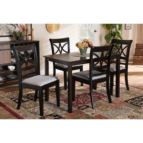 Baxton Studio Clarke Modern and Contemporary Grey Fabric Upholstered and Espresso Brown Finished Wood 5-Piece Dining Set