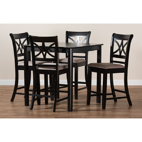 Baxton Studio Chandler Modern and Contemporary Sand Fabric Upholstered and Espresso Brown Finished Wood 5-Piece Counter Height Pub Dining Set