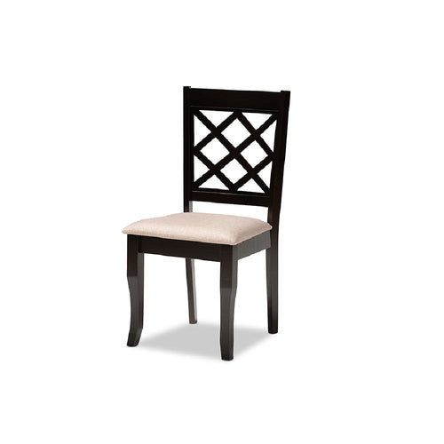 Baxton Studio Verner Modern and Contemporary Sand Fabric Upholstered Dark Brown Finished 7-Piece Wood Dining Set