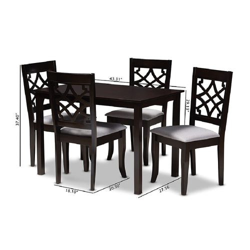 Baxton Studio Mael Modern and Contemporary Grey Fabric Upholstered Espresso Brown Finished 5-Piece Wood Dining Set