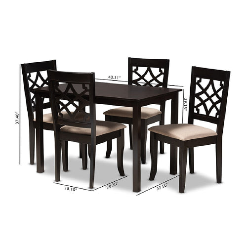 Baxton Studio Mael Modern and Contemporary Sand Fabric Upholstered Espresso Brown Finished 5-Piece Wood Dining Set