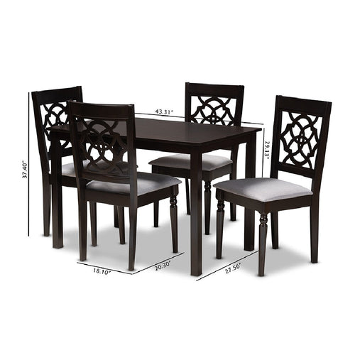 Baxton Studio Renaud Modern and Contemporary Grey Fabric Upholstered Espresso Brown Finished 5-Piece Wood Dining Set