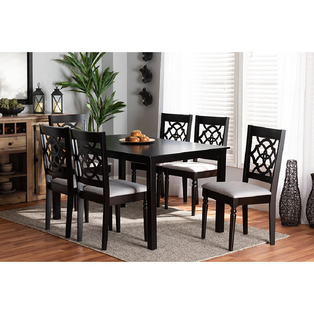 Baxton Studio Renaud Modern and Contemporary Grey Fabric Upholstered and Dark Brown Finished Wood 7-Piece Dining Set