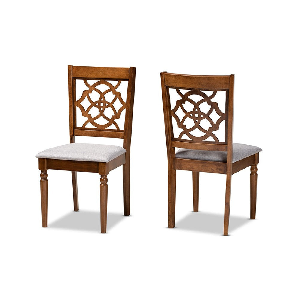 Baxton Studio Renaud Modern and Contemporary Grey Fabric Upholstered and Walnut Brown Finished Wood 2-Piece Dining Chair Set