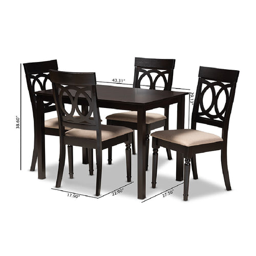 Baxton Studio Lucie Modern and Contemporary Sand Fabric Upholstered Espresso Brown Finished 5-Piece Wood Dining Set