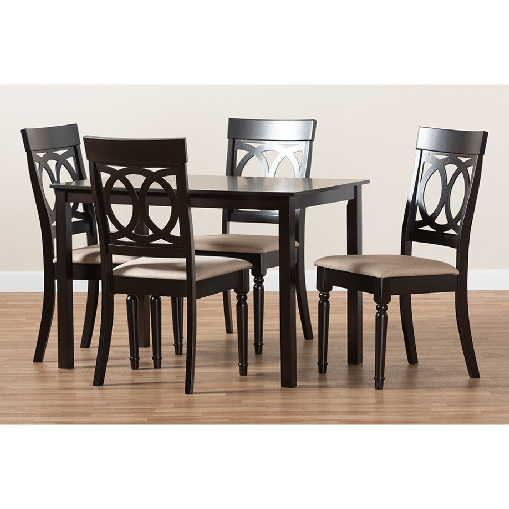 Baxton Studio Lucie Modern and Contemporary Sand Fabric Upholstered Espresso Brown Finished 5-Piece Wood Dining Set