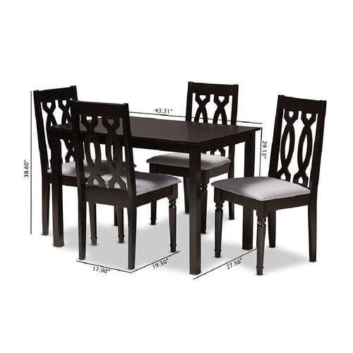 Baxton Studio Cherese Modern and Contemporary Grey Fabric Upholstered Espresso Brown Finished 5-Piece Wood Dining Set