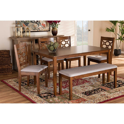 Baxton Studio Gabriel Modern and Contemporary Grey Fabric Upholstered and Walnut Brown Finished Wood 6-Piece Dining Set