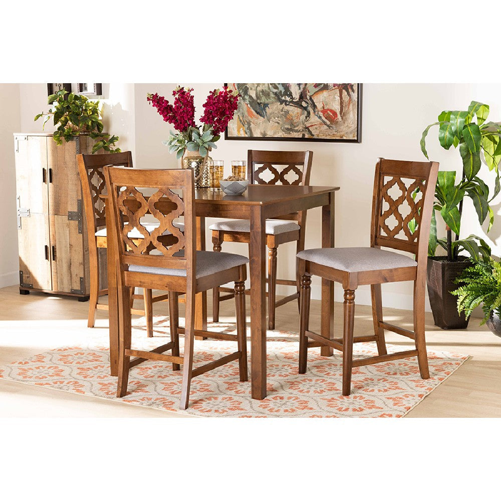 Baxton Studio Ramiro Modern and Contemporary Transitional Grey Fabric Upholstered and Walnut Brown Finished Wood 5-Piece Pub Set