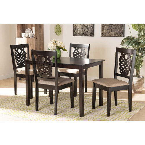 Baxton Studio Gervais Modern and Contemporary Sand Fabric Upholstered and Dark Brown Finished Wood 5-Piece Dining Set